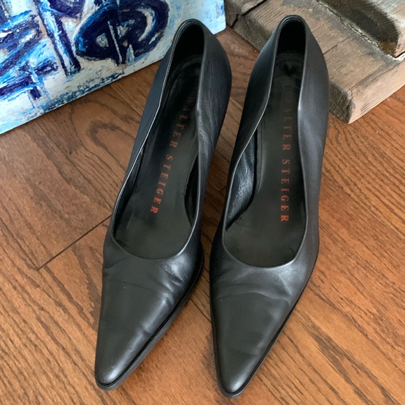 Walter Steiger Red Logo Vintage Designer Handmade Italian Leather Pumps Sz 38.5 - Picture 4 of 15